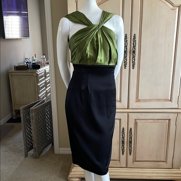 Maria Bianca Nero Dresses & Skirts - Green and Black Knee-Length Pencil Skirt High Waist Ruched Top Silk Satin NWOT